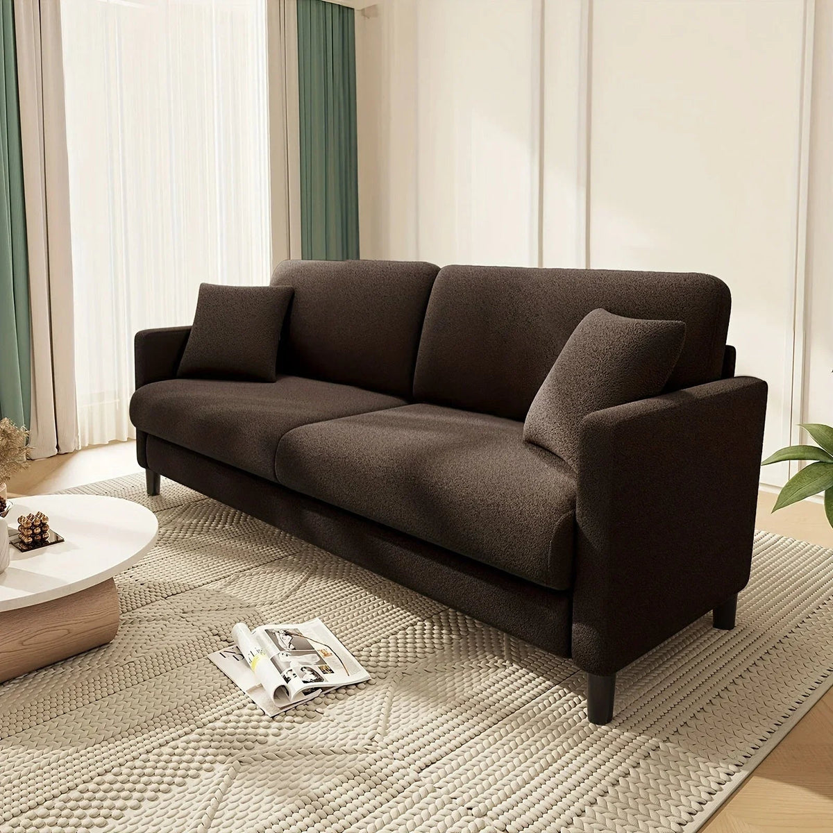 Modern 3-Seater Teddy Velvet Sofa with Pillows – Comfortable Fleece Love Seat for Living Room, Bedroom, or Home Office, Hardwood Frame, White Upholstery, Mid-Century Design, Home Office Couch | Elegant Velvet Sofa | Plush C House Of Avana [[SKU:HOA-SOF-006]]