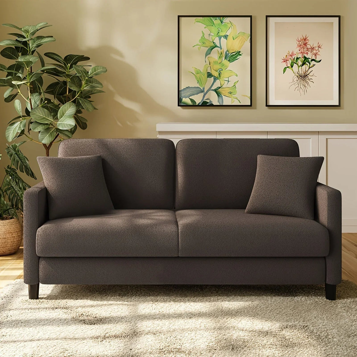 Modern 3-Seater Teddy Velvet Sofa with Pillows – Comfortable Fleece Love Seat for Living Room, Bedroom, or Home Office, Hardwood Frame, White Upholstery, Mid-Century Design, Home Office Couch | Elegant Velvet Sofa | Plush C House Of Avana [[SKU:HOA-SOF-006]]