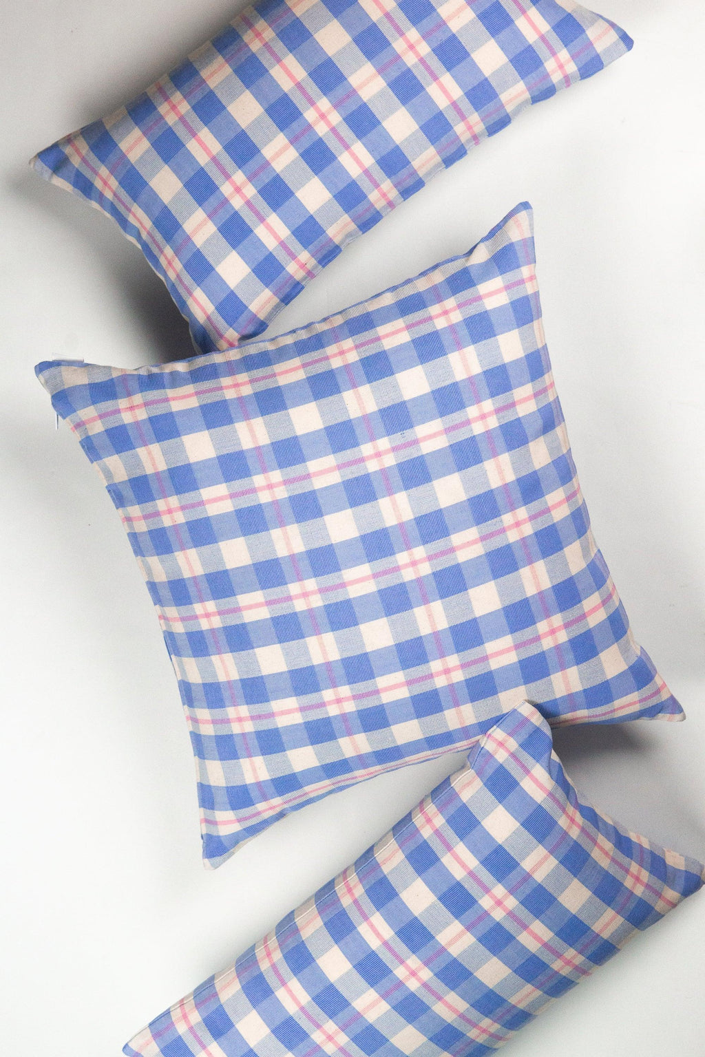 Abigail Plaid Square Pillow in Periwinkle and Pink Archive New York