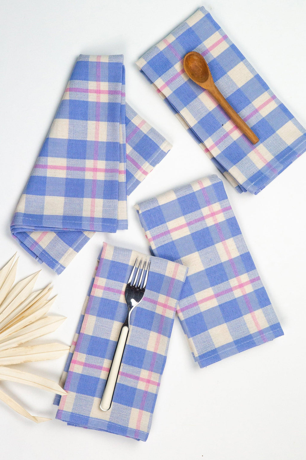 Abigail Plaid Dinner Napkin in Periwinkle Blue and Pink Archive New York