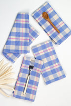 Abigail Plaid Dinner Napkin in Periwinkle Blue and Pink Archive New York
