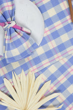 Abigail Plaid Dinner Napkin in Periwinkle Blue and Pink Archive New York
