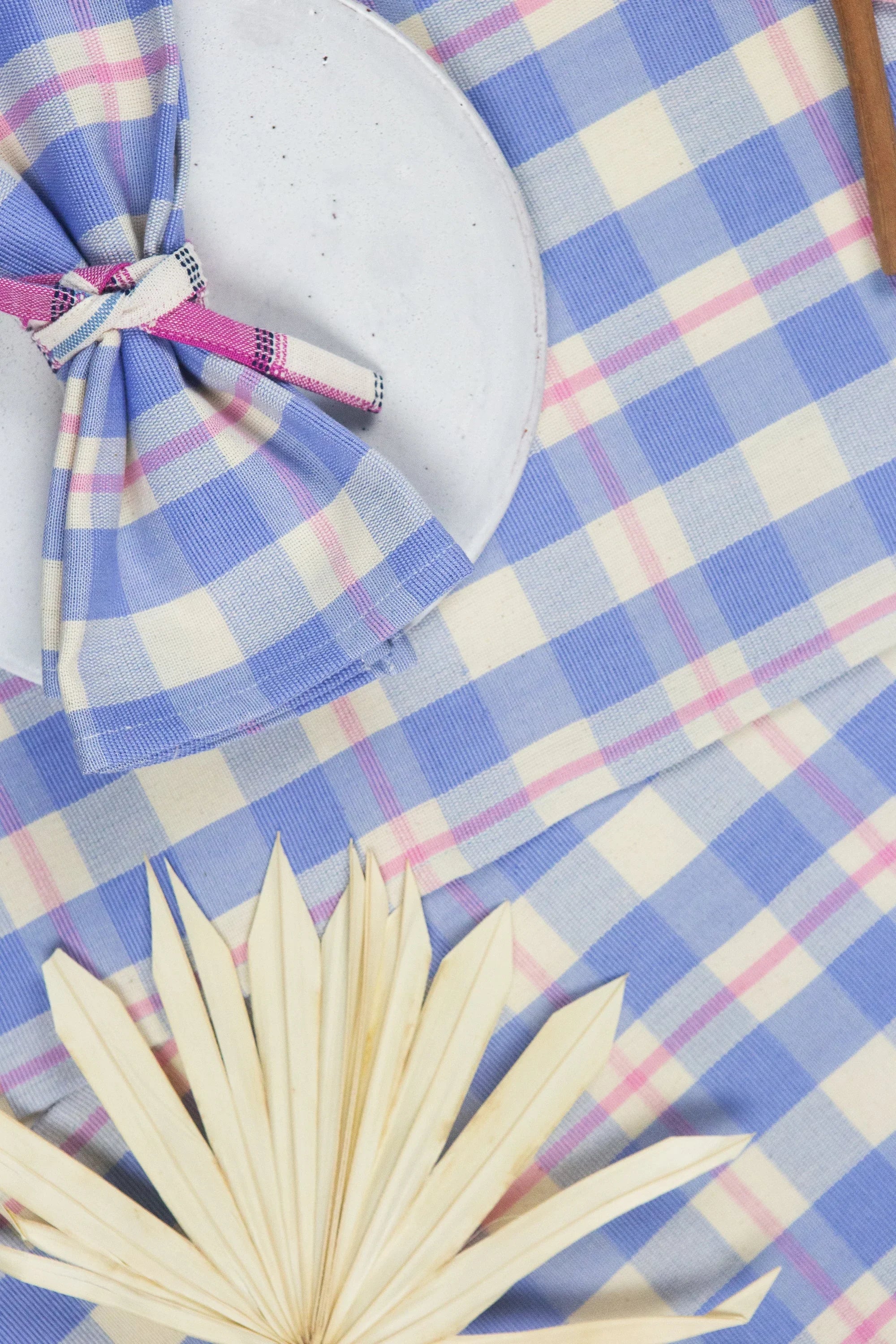 Abigail Plaid Dinner Napkin in Periwinkle Blue and Pink Archive New York