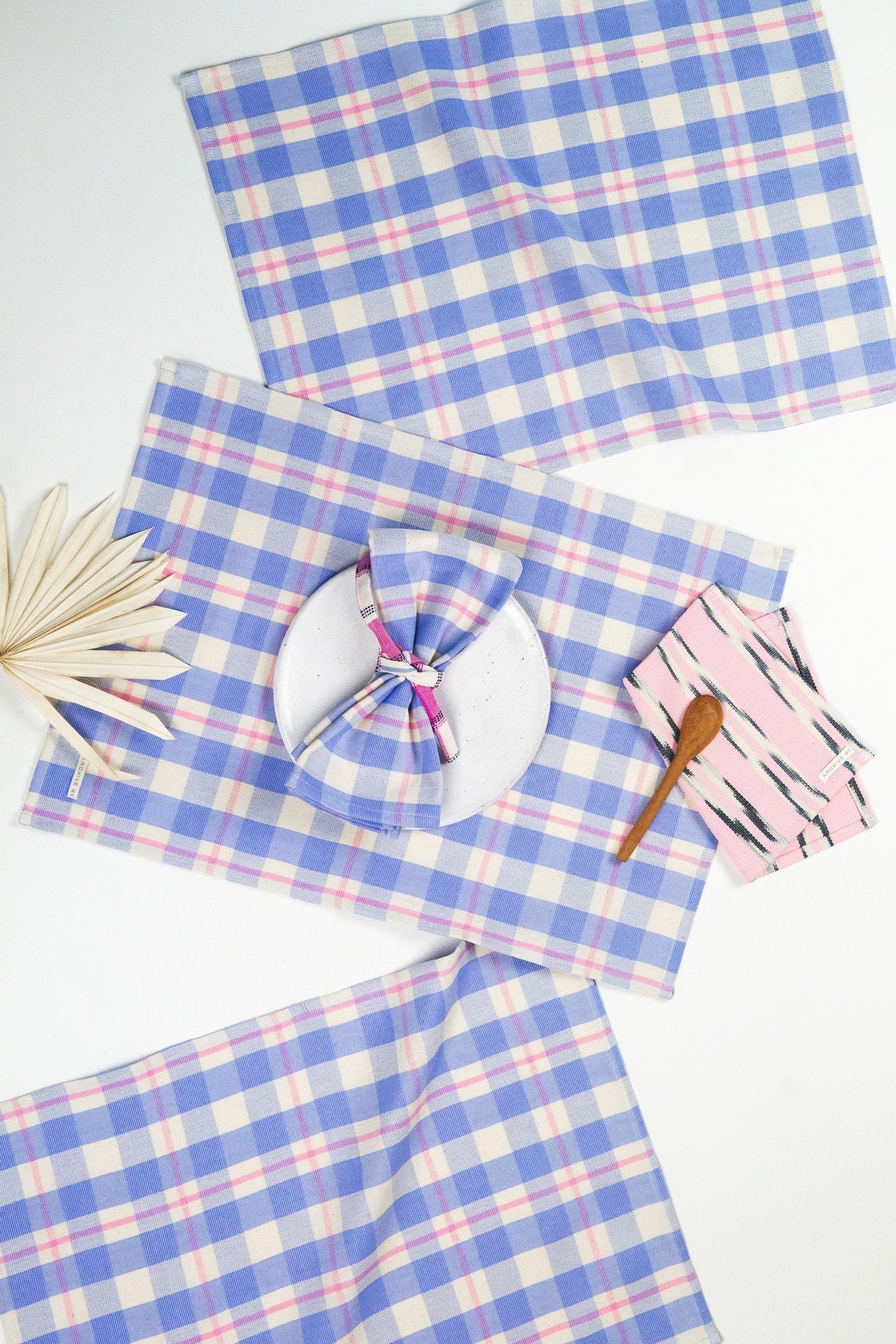 Abigail Plaid Placemat in Periwinkle Blue and Pink Archive New York