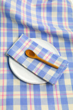 Abigail Plaid Dinner Napkin in Periwinkle Blue and Pink Archive New York