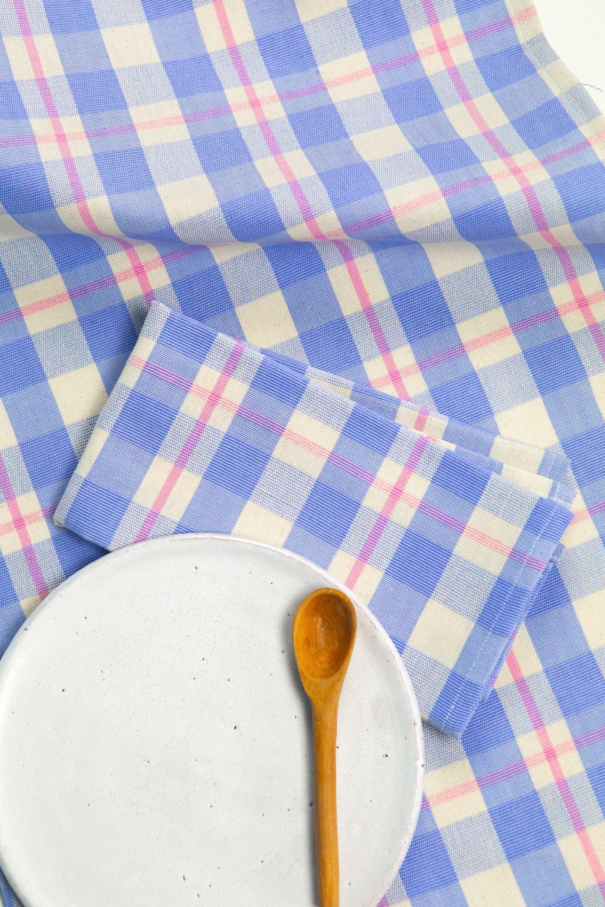 Abigail Plaid Placemat in Periwinkle Blue and Pink Archive New York