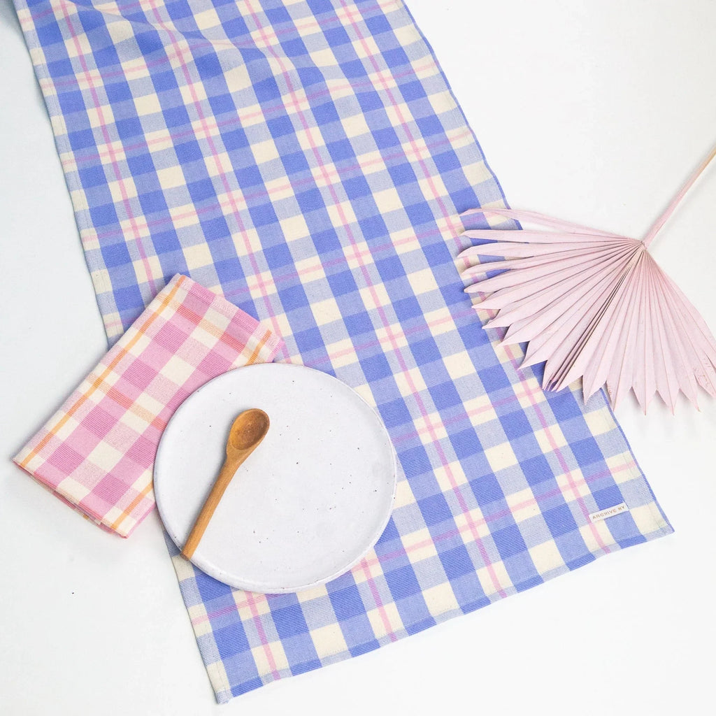 Abigail Plaid Runner in Periwinkle Blue and Pink Archive New York