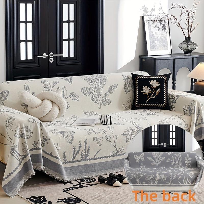 Soft & Cozy Chenille Reversible Sofa Cover - Black and White Couch topspet