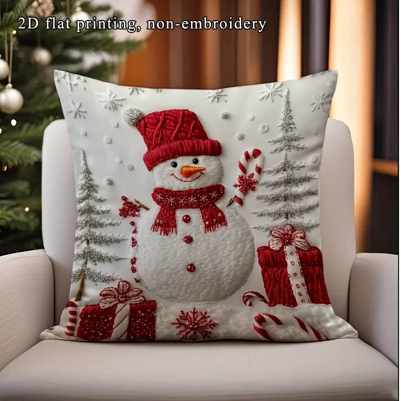 1pc Christmas Throw Pillow Cover - Red & White Snowman with Presents - Soft Cushion Case - Zipper Closure - Machine Washable - for Sofa, Bed, Living Room - Holiday Home Decor Gift - Pillow Insert Not Included, Holiday Decorat House Of Avana