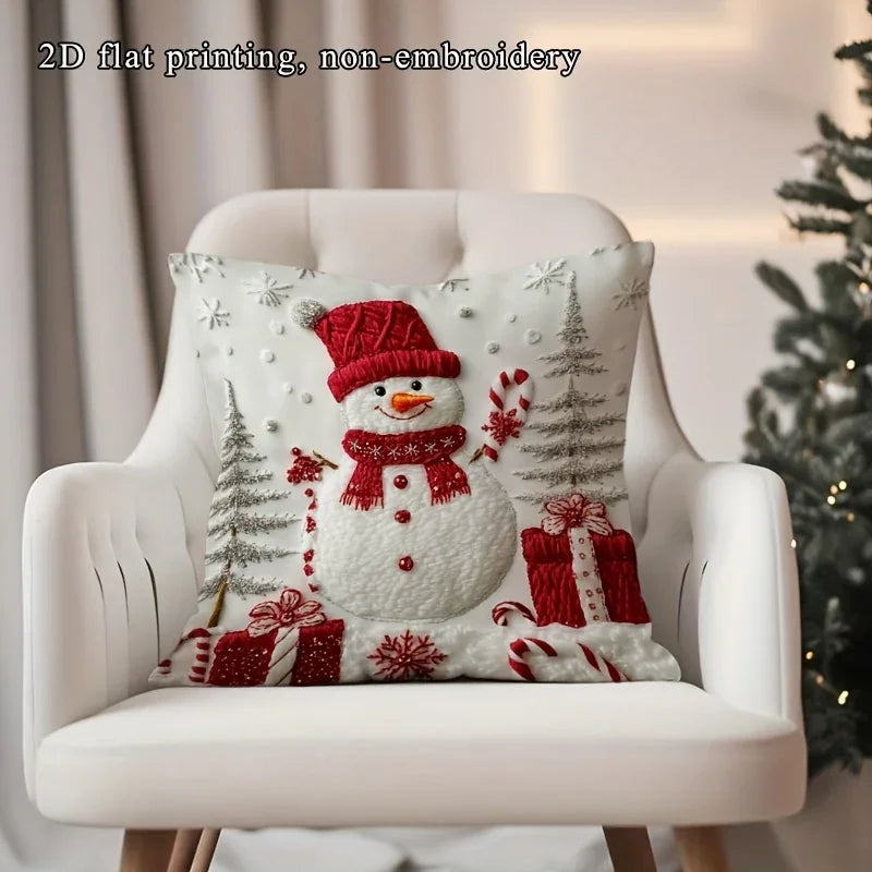 1pc Christmas Throw Pillow Cover - Red & White Snowman with Presents - Soft Cushion Case - Zipper Closure - Machine Washable - for Sofa, Bed, Living Room - Holiday Home Decor Gift - Pillow Insert Not Included, Holiday Decorat House Of Avana