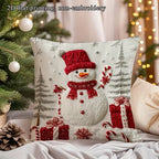 1pc Christmas Throw Pillow Cover - Red & White Snowman with Presents - Soft Cushion Case - Zipper Closure - Machine Washable - for Sofa, Bed, Living Room - Holiday Home Decor Gift - Pillow Insert Not Included, Holiday Decorat House Of Avana