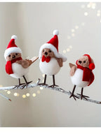 3 different cute plush winter bird ornaments with Santa hats - realistic soft fabric decorations, easily create a festive atmosphere indoors/outdoors (Christmas, Thanksgiving, New Year) - creative handmade gifts and warm holi House Of Avana