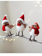 3 different cute plush winter bird ornaments with Santa hats - realistic soft fabric decorations, easily create a festive atmosphere indoors/outdoors (Christmas, Thanksgiving, New Year) - creative handmade gifts and warm holi House Of Avana [[SKU:HOA-SCU-485]]