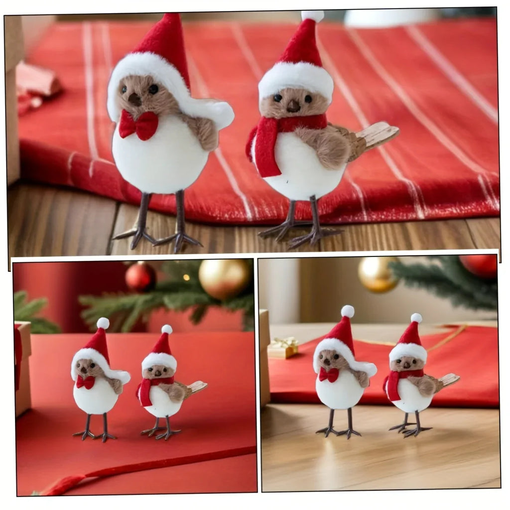 3 different cute plush winter bird ornaments with Santa hats - realistic soft fabric decorations, easily create a festive atmosphere indoors/outdoors (Christmas, Thanksgiving, New Year) - creative handmade gifts and warm holi House Of Avana