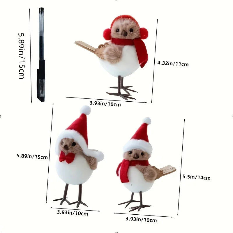 3 different cute plush winter bird ornaments with Santa hats - realistic soft fabric decorations, easily create a festive atmosphere indoors/outdoors (Christmas, Thanksgiving, New Year) - creative handmade gifts and warm holi House Of Avana