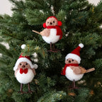 3 different cute plush winter bird ornaments with Santa hats - realistic soft fabric decorations, easily create a festive atmosphere indoors/outdoors (Christmas, Thanksgiving, New Year) - creative handmade gifts and warm holi House Of Avana