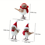 3 different cute plush winter bird ornaments with Santa hats - realistic soft fabric decorations, easily create a festive atmosphere indoors/outdoors (Christmas, Thanksgiving, New Year) - creative handmade gifts and warm holi House Of Avana