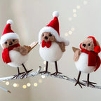 3 different cute plush winter bird ornaments with Santa hats - realistic soft fabric decorations, easily create a festive atmosphere indoors/outdoors (Christmas, Thanksgiving, New Year) - creative handmade gifts and warm holi House Of Avana