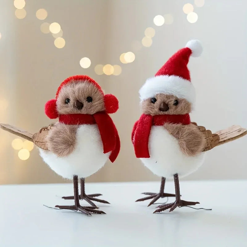 3 different cute plush winter bird ornaments with Santa hats - realistic soft fabric decorations, easily create a festive atmosphere indoors/outdoors (Christmas, Thanksgiving, New Year) - creative handmade gifts and warm holi House Of Avana