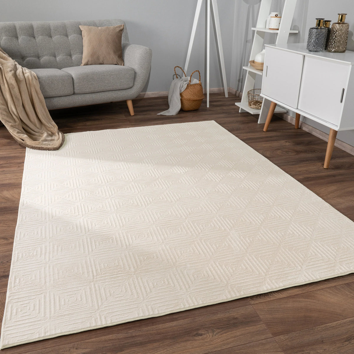 Soft Washable Area Rug Aspen with High-low Pattern, angled view - House Of Avana