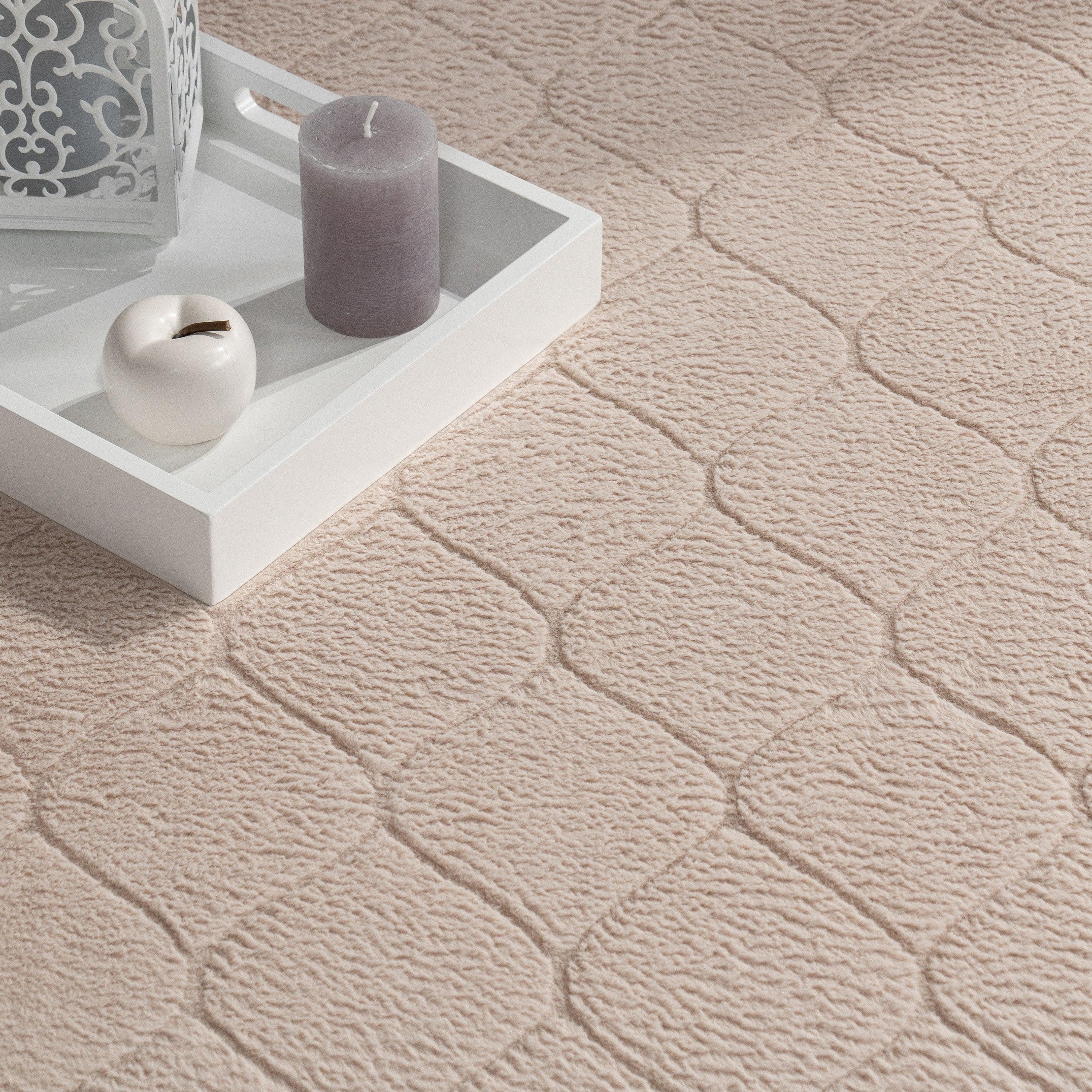 Soft Washable Area Rug Aspen with Moroccan Pattern, angled view - House Of Avana