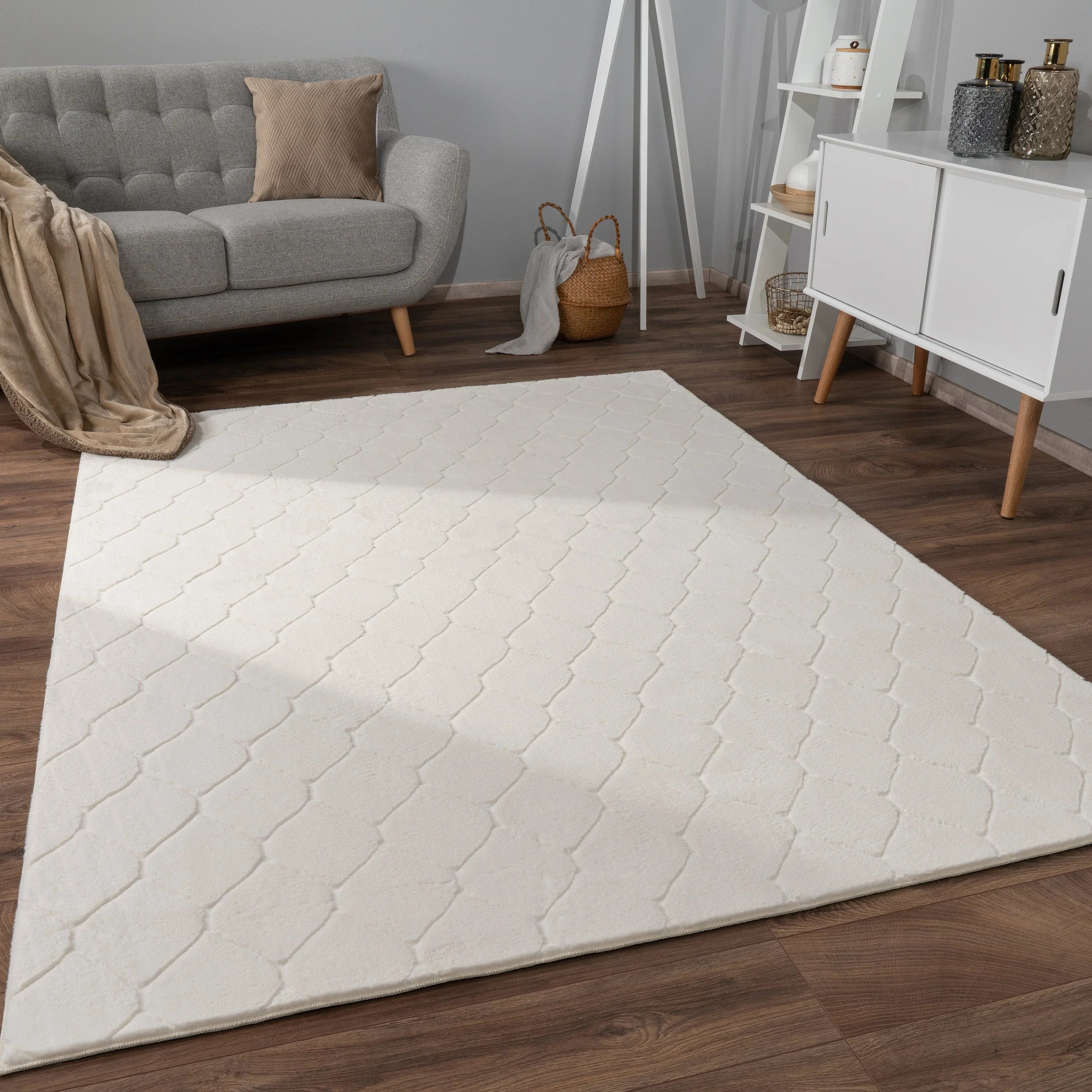 Soft Washable Area Rug Aspen with Moroccan Pattern, angled view - House Of Avana