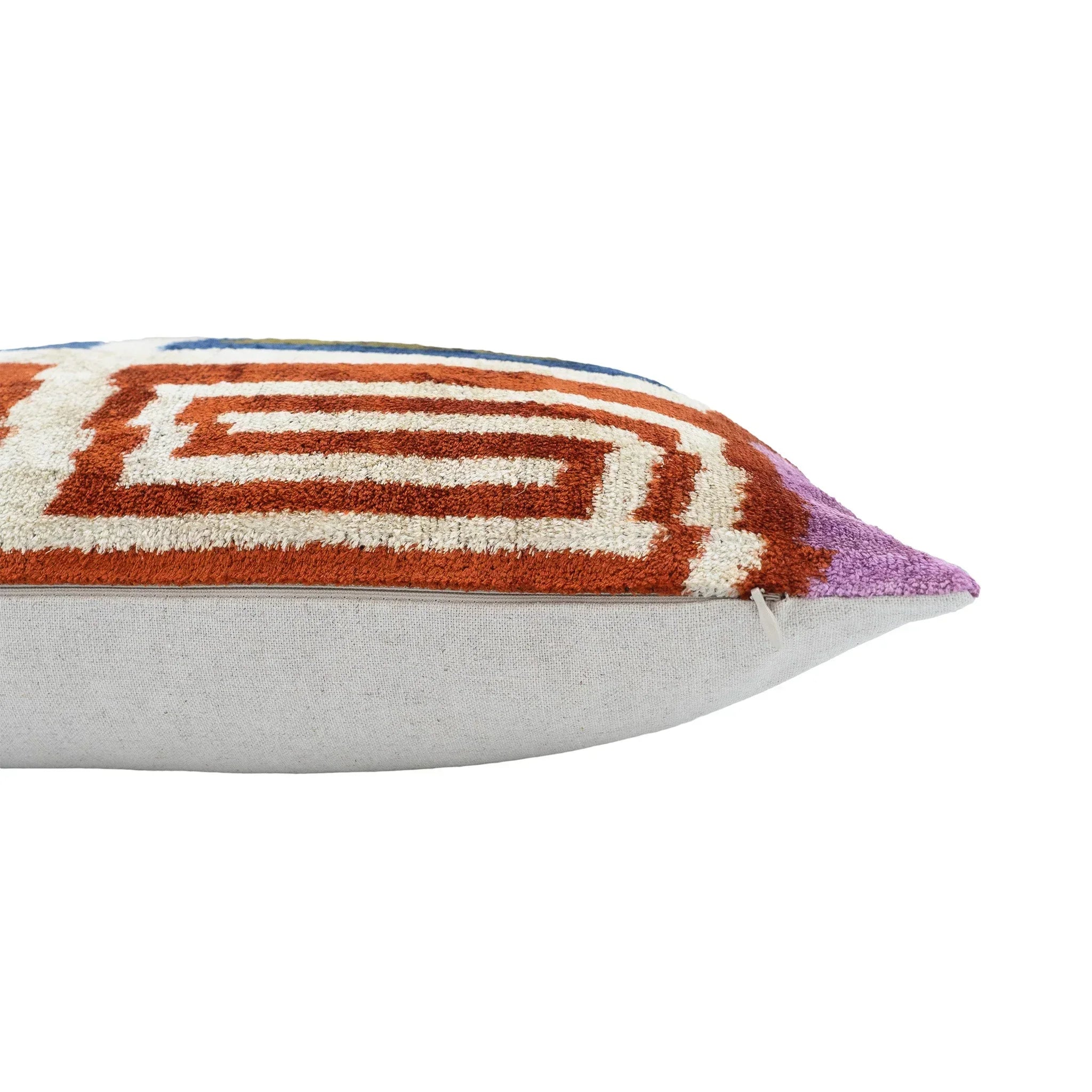 Soho Silk Velvet Ikat Throw Pillow Cover X 24, back view - House Of Avana