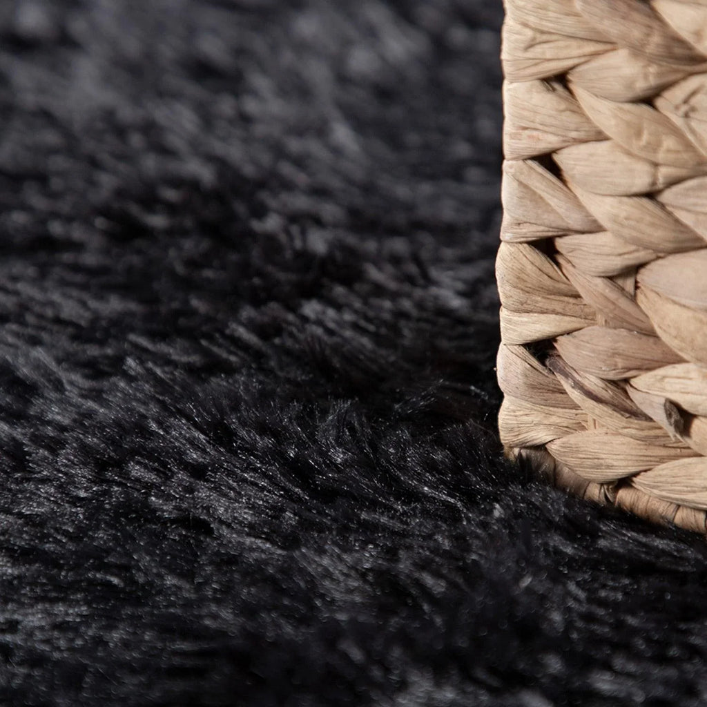 Solid Shag Rug Silky Soft & Fluffy in Black, back view - House Of Avana