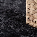 Solid Shag Rug Silky Soft & Fluffy in Black, back view - House Of Avana