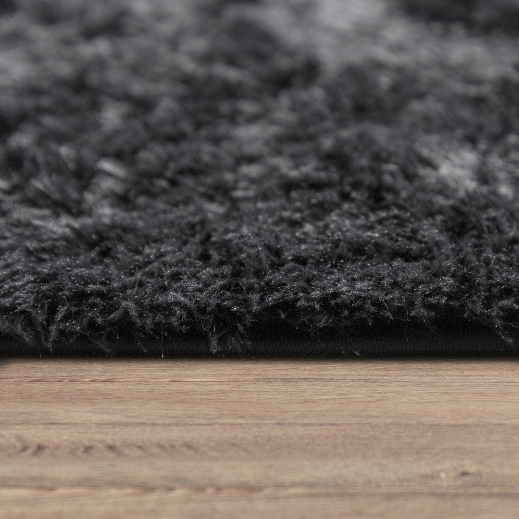 Solid Shag Rug Silky Soft & Fluffy in Black, side view - House Of Avana