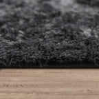 Solid Shag Rug Silky Soft & Fluffy in Black, side view - House Of Avana