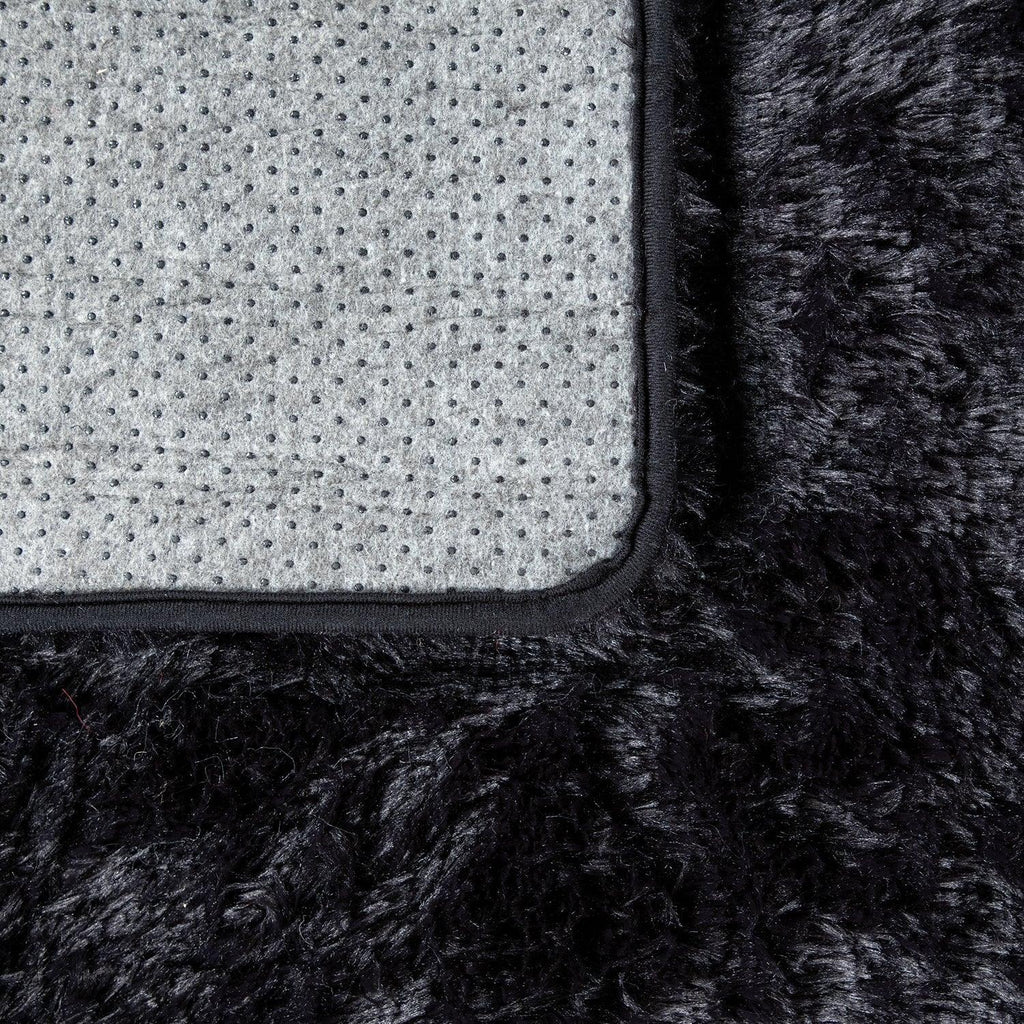 Solid Shag Rug Silky Soft & Fluffy in Black, detail shot - House Of Avana