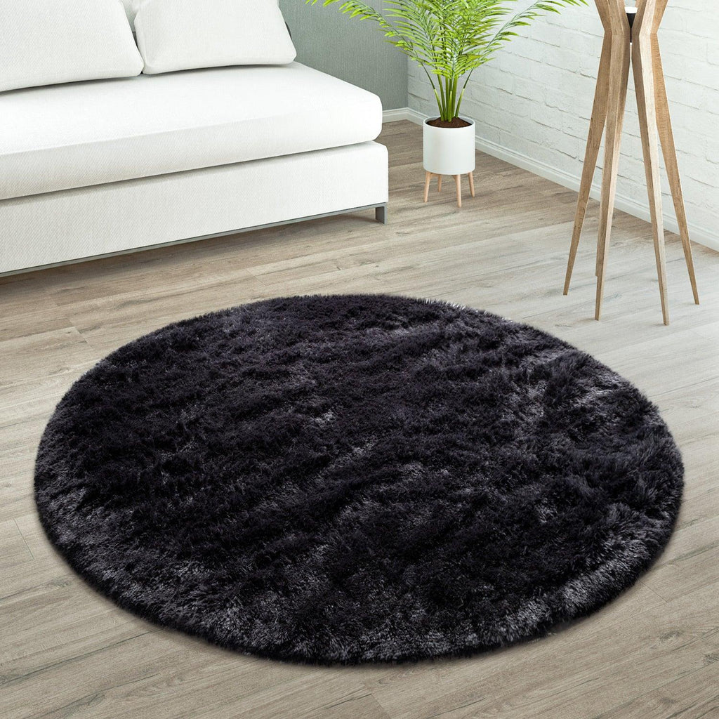Solid Shag Rug Silky Soft & Fluffy in Black, lifestyle image - House Of Avana