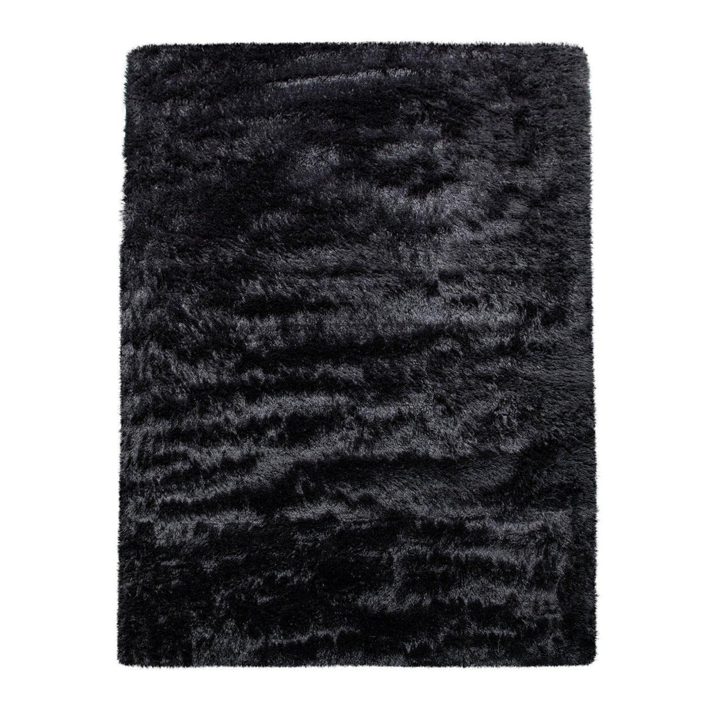 Solid Shag Rug Silky Soft & Fluffy in Black, front view - House Of Avana