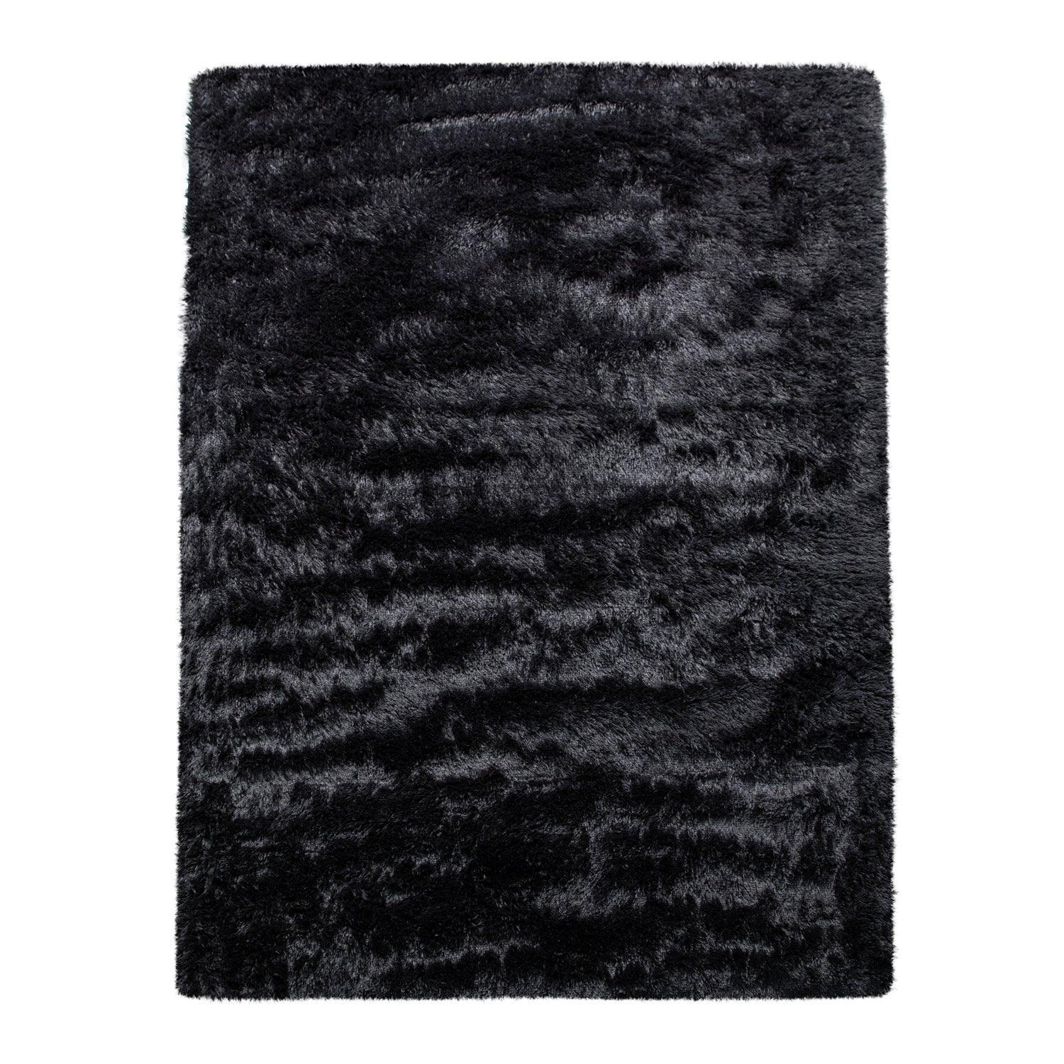 Solid Shag Rug Silky Soft & Fluffy in Black, front view - House Of Avana