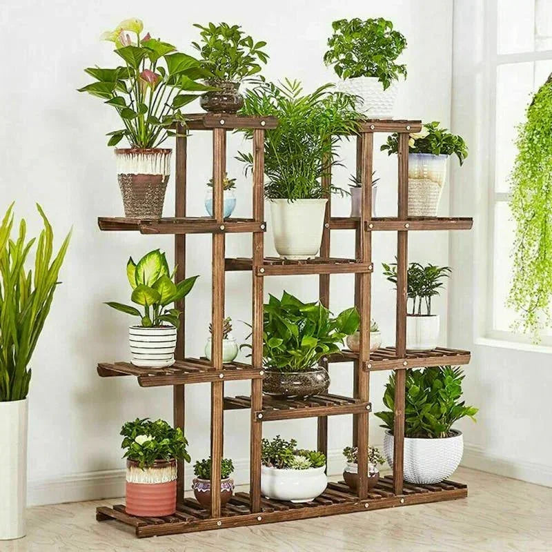 Solid Wood Indoor Outdoor 11-Tier Plant Stand