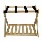 Solid Wood Luggage Rack with Bottom Storage Shelf in Natural with Black Straps