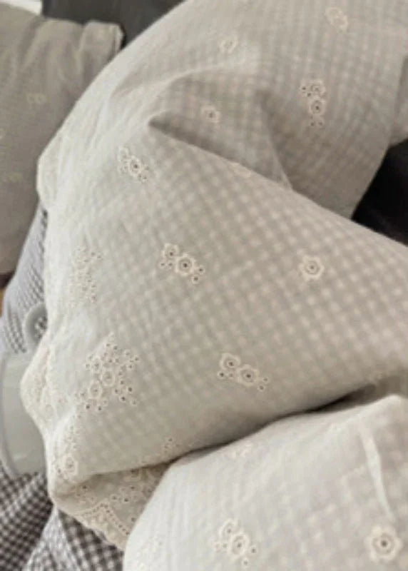 Sophia Gingham Lace Washed Cotton Bedding Set / Blue Ever Lasting
