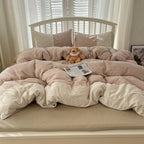 Sophia Gingham Lace Washed Cotton Bedding Set / Light Green Ever Lasting