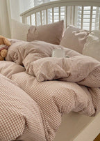 Sophia Gingham Lace Washed Cotton Bedding Set / Blue Ever Lasting