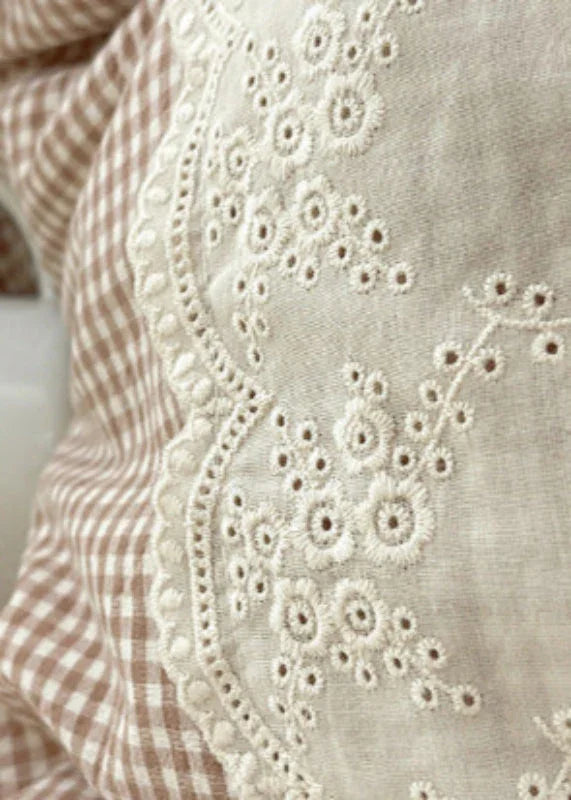 Sophia Gingham Lace Washed Cotton Bedding Set / Light Green Ever Lasting