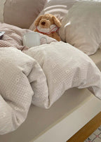 Sophia Gingham Lace Washed Cotton Bedding Set / Blue Ever Lasting
