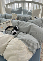 Sophia Gingham Lace Washed Cotton Bedding Set / Blue Ever Lasting