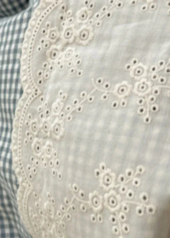Sophia Gingham Lace Washed Cotton Bedding Set / Blue Ever Lasting