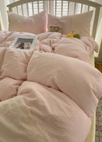 Sophia Gingham Lace Washed Cotton Bedding Set / Blue Ever Lasting