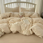 Sophia Gingham Lace Washed Cotton Bedding Set / Blue Ever Lasting