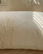 Sophia Gingham Lace Washed Cotton Bedding Set / Blue Ever Lasting