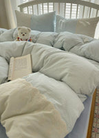 Sophia Gingham Lace Washed Cotton Bedding Set / Blue Ever Lasting