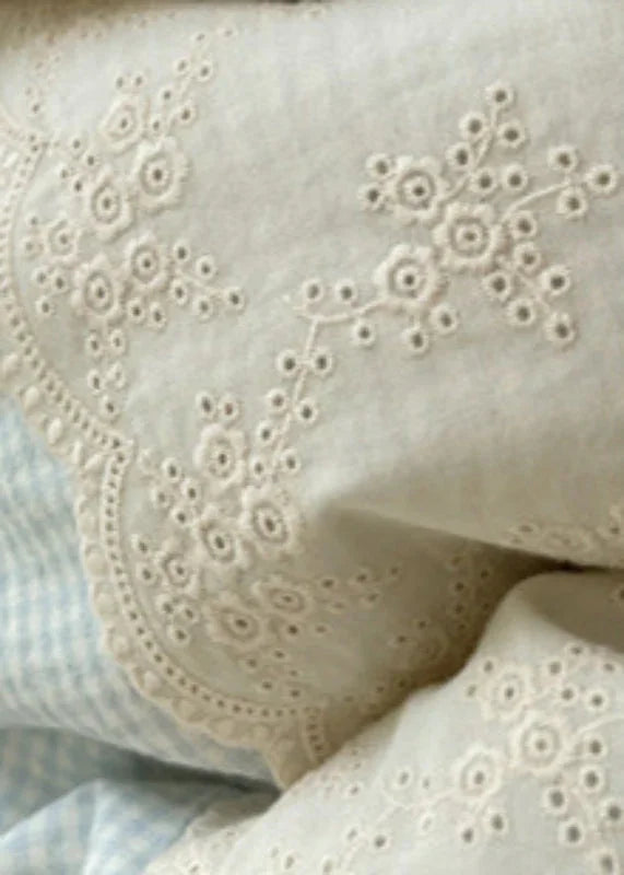 Sophia Gingham Lace Washed Cotton Bedding Set / Blue Ever Lasting