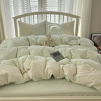 Sophia Gingham Lace Washed Cotton Bedding Set / Blue Ever Lasting